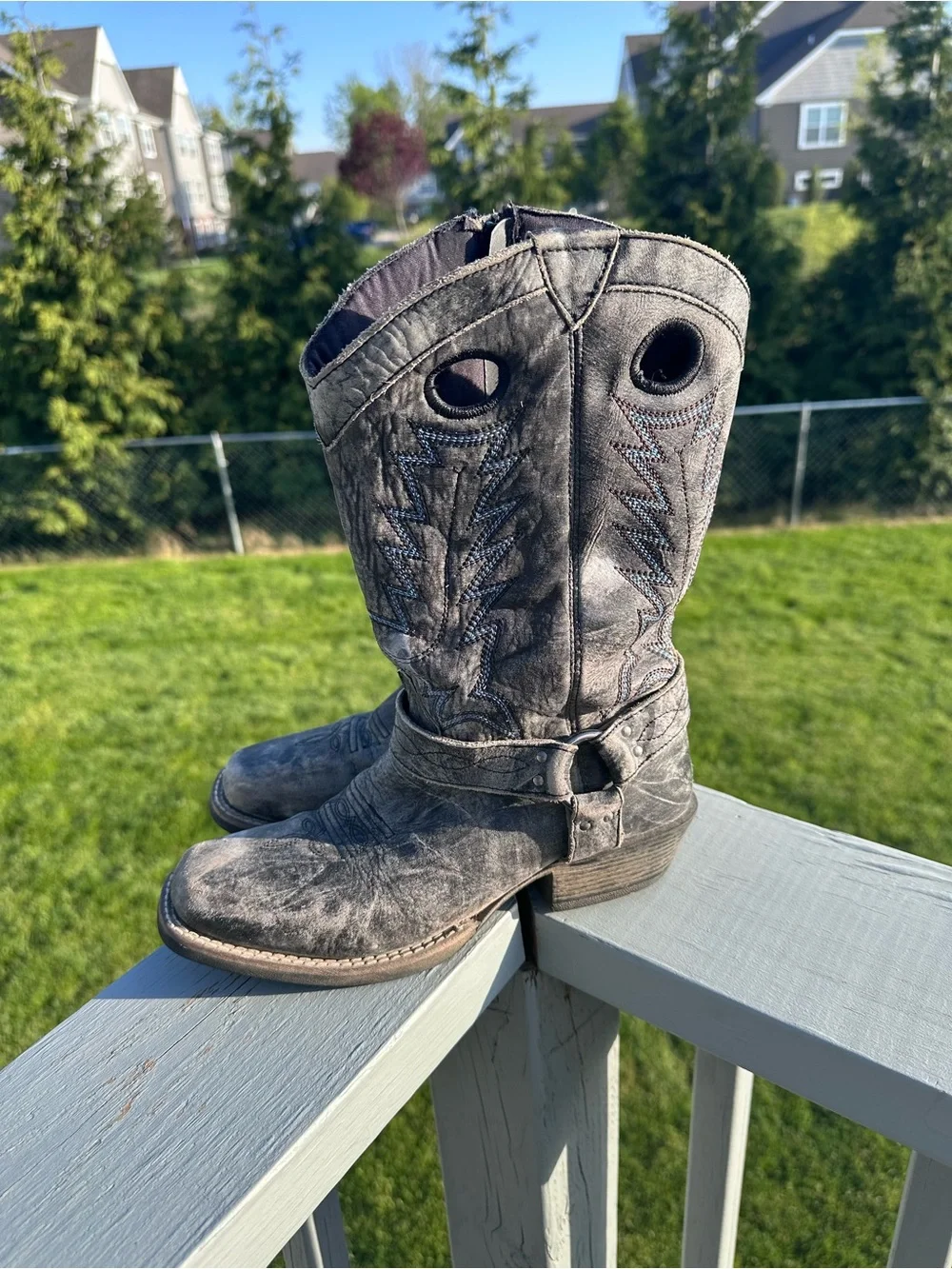 Smoky Mountain Boots | Gray and Blue Distressed leather Cowboy Boots | Size 5R